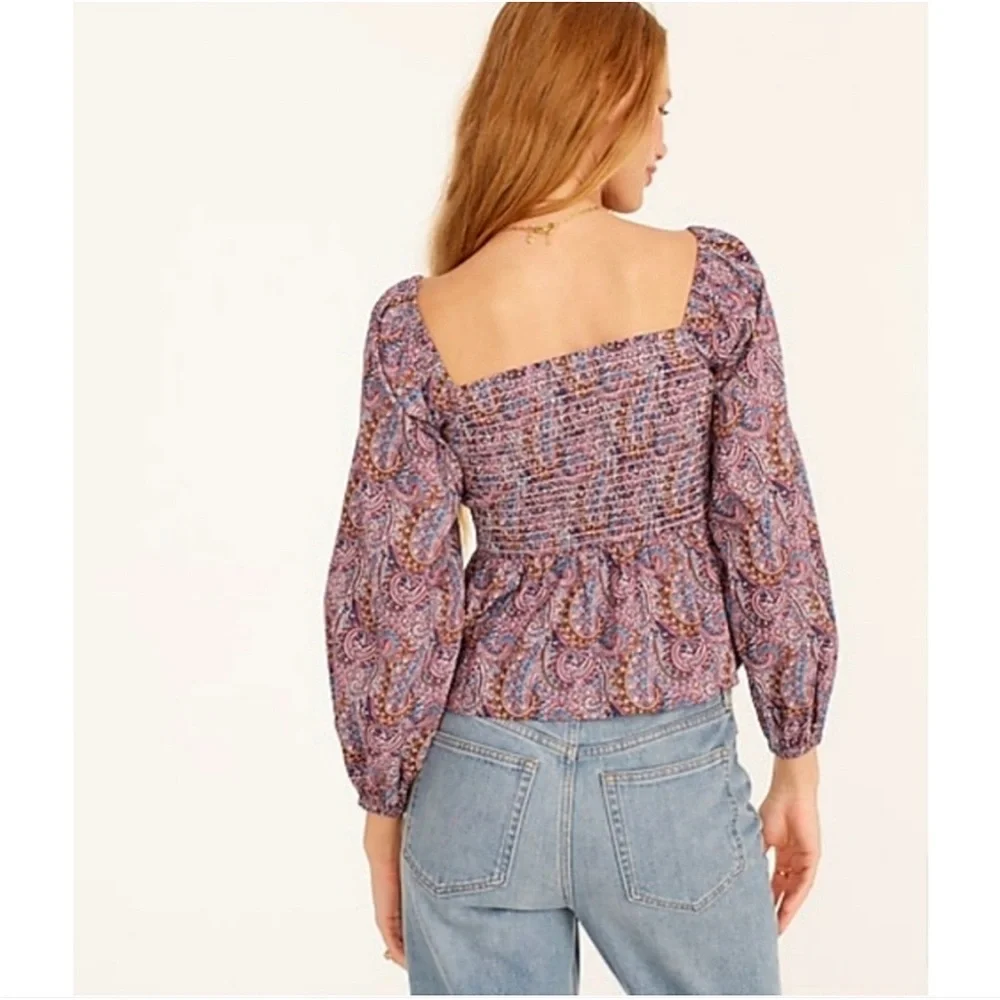 J. Crew Liberty Tropical Prince Paisley Print Smocked Top